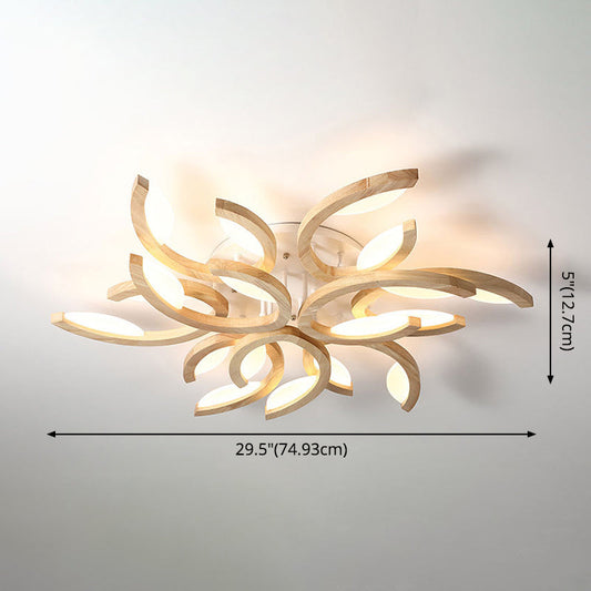 Floral Led Ceiling Lamp - Modern Wood Semi Flush Mount Light For Living Room