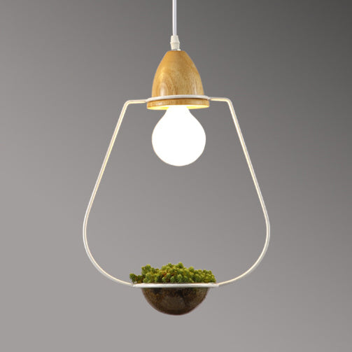 Suspension vintage à cage ouverte - Élégante suspension métallique de 8,5"/11" de large avec pot de fleurs - Noir/Blanc