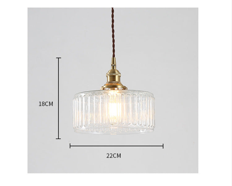 Clear Ribbed Glass Drum Pendant Lighting - Vintage 1-Light Lamp For Living Room