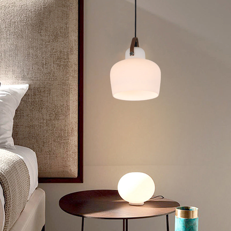 Modern Minimalist White Glass Pendant Lamp - 1 Light Hanging For Living Room