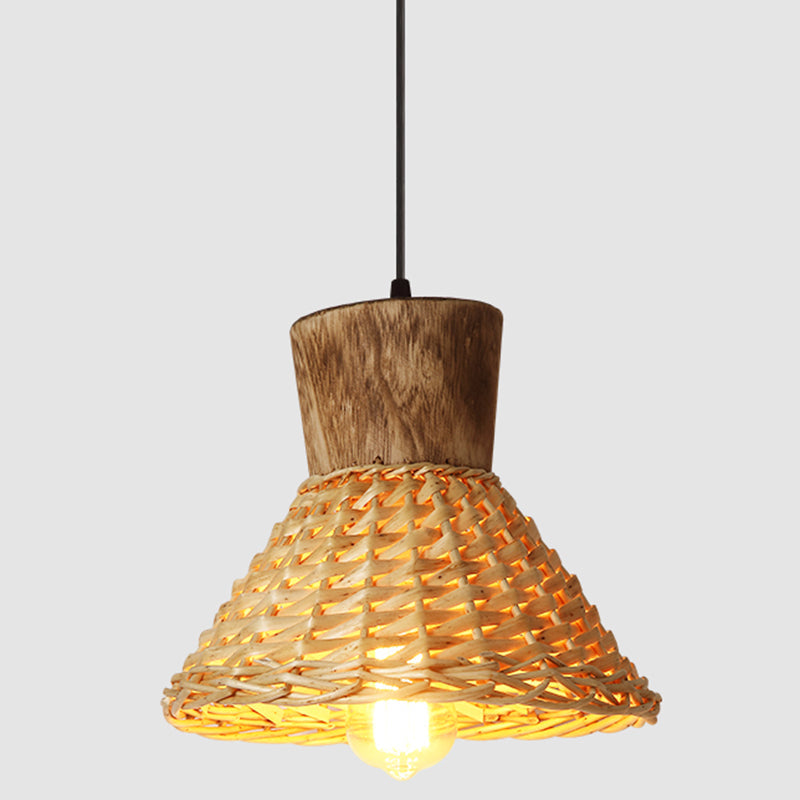 Bamboo Weave Pendant Light - Asian Style 1-Light Wooden Hanging Lamp For Bedroom Wood / Bowl