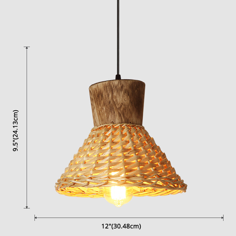Bamboo Weave Pendant Light - Asian Style 1-Light Wooden Hanging Lamp For Bedroom