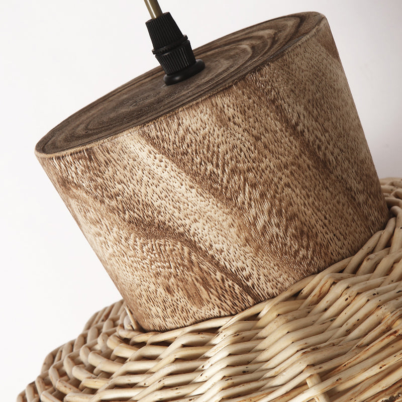 Bamboo Weave Pendant Light - Asian Style 1-Light Wooden Hanging Lamp For Bedroom