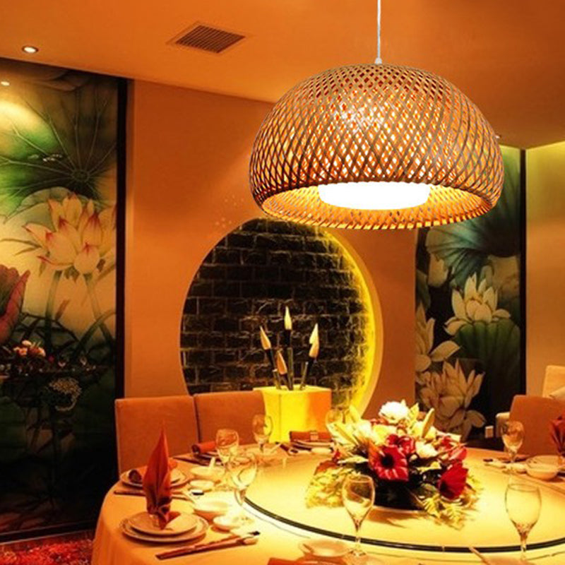 Bamboo Double-Decker Pendant Light With Milk White Glass Shade - Perfect For Restaurant Aisles