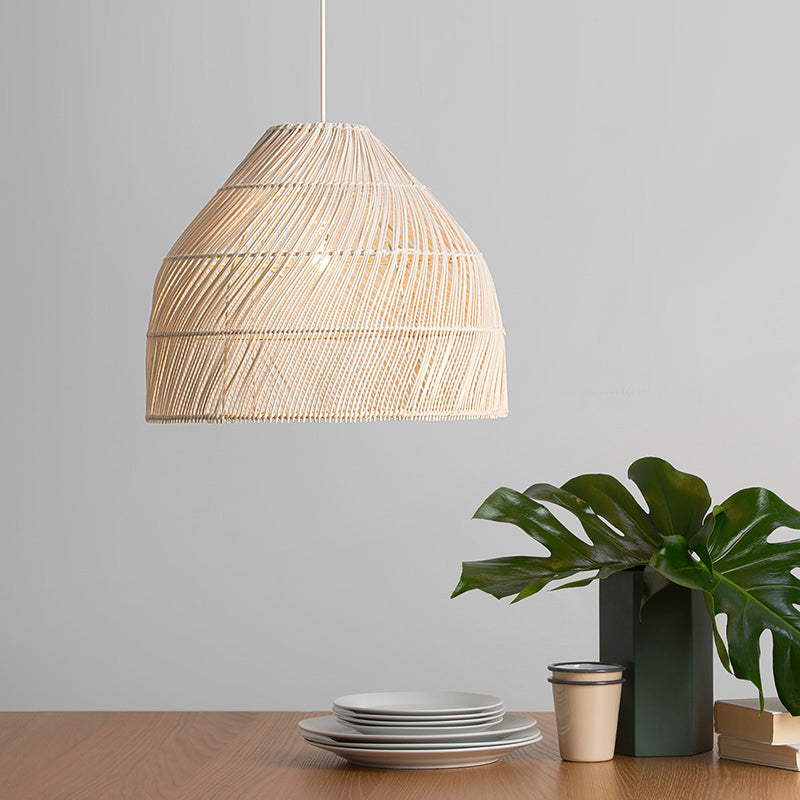 Asian Style Rattan Pendant Light With Hanging Wire - Bell Shape Lighting Fixture (39) Bedroom Décor