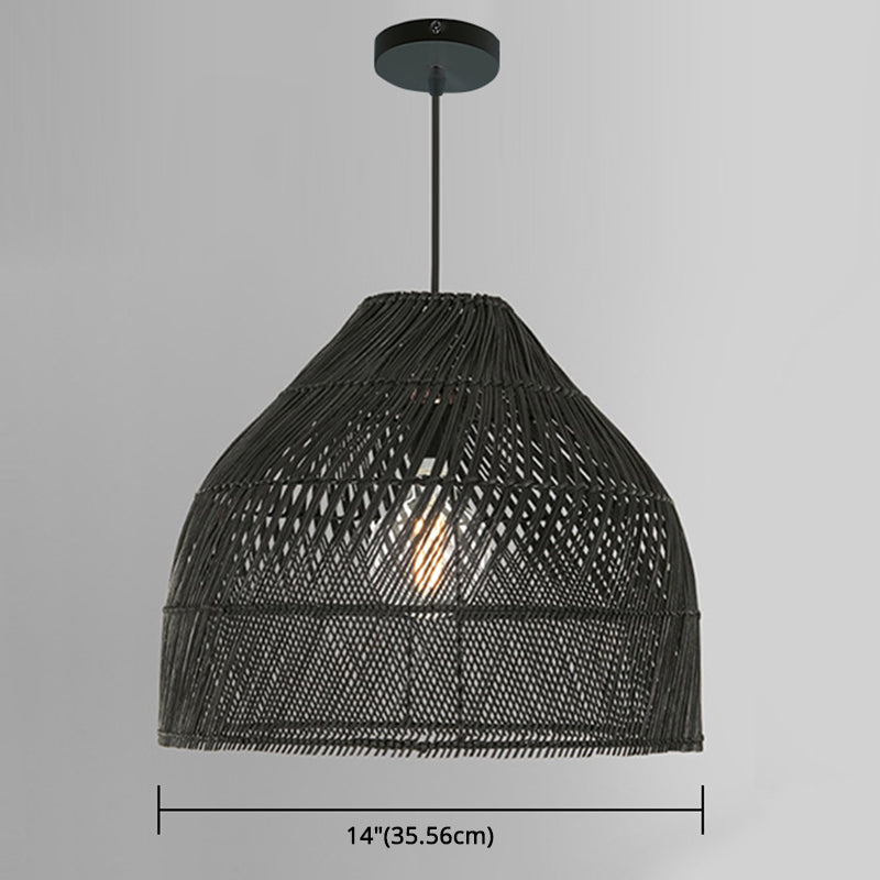Asian Style Rattan Pendant Light With Hanging Wire - Bell Shape Lighting Fixture (39) Bedroom Décor