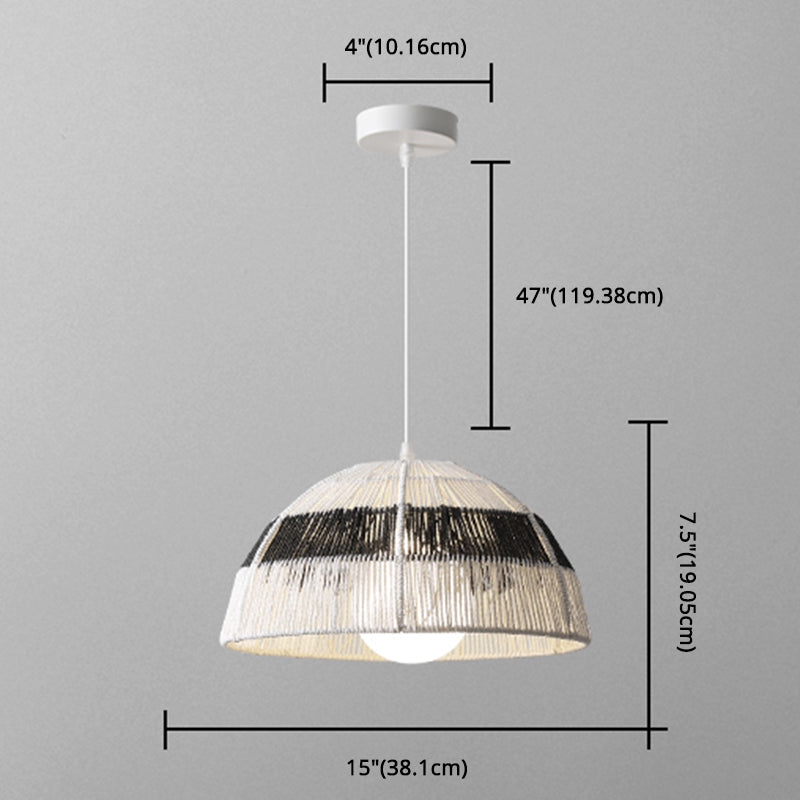 Wooden Rattan Dome Pendant Light With Asian-Inspired Suspended Design