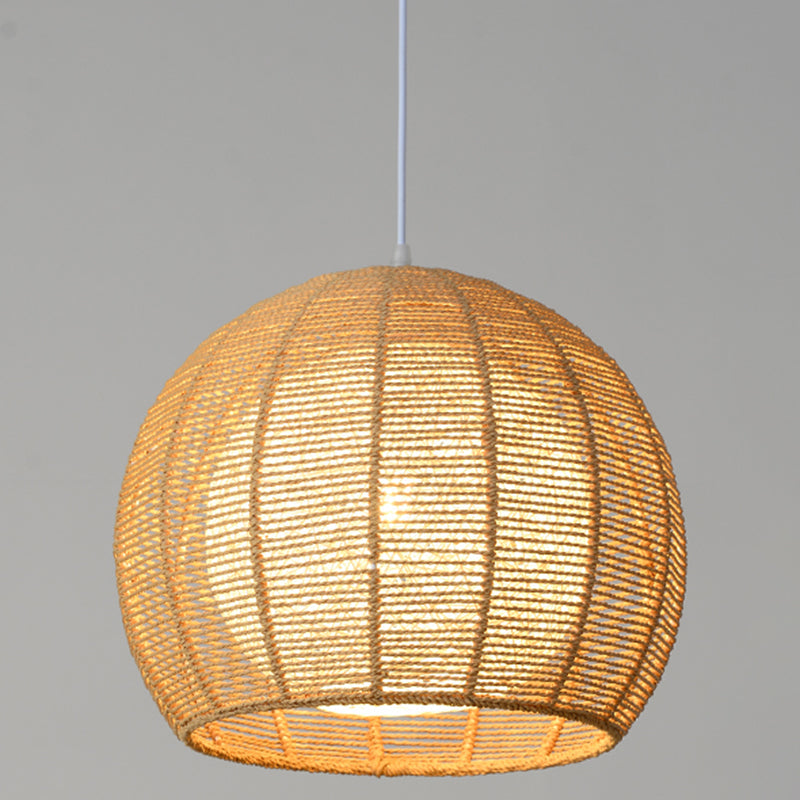 Simplicity Single Light Japanese Pendant Lamp With Double Rattan Shade - Beige/Coffee