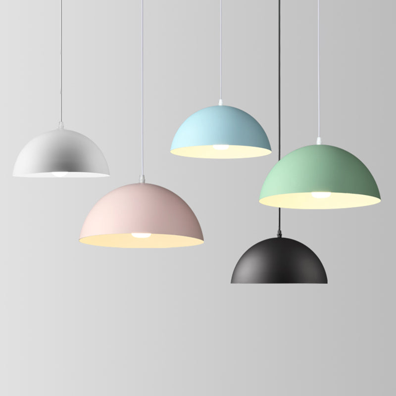 Macaron Half Globe Pendant Lamp: 8 Color Options Metal Hanging Light For Kitchen & Dining Room