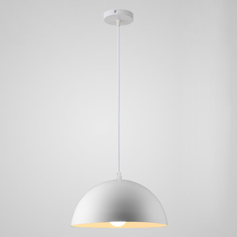 Macaron Half Globe Pendant Lamp: 8 Color Options Metal Hanging Light For Kitchen & Dining Room White