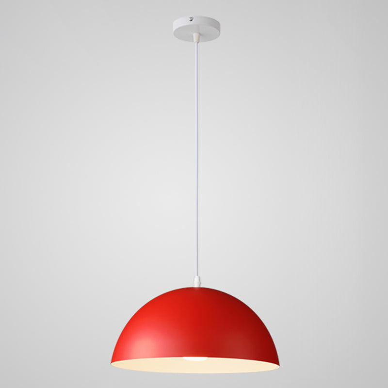 Macaron Half Globe Pendant Lamp: 8 Color Options Metal Hanging Light For Kitchen & Dining Room Red /