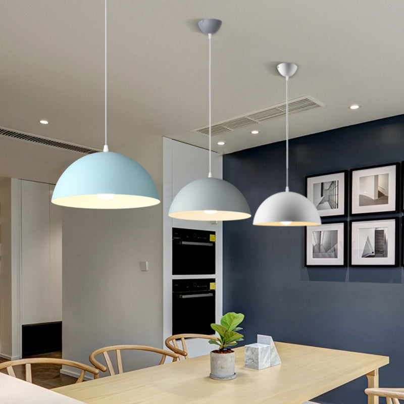 Macaron Half Globe Pendant Lamp: 8 Color Options Metal Hanging Light For Kitchen & Dining Room