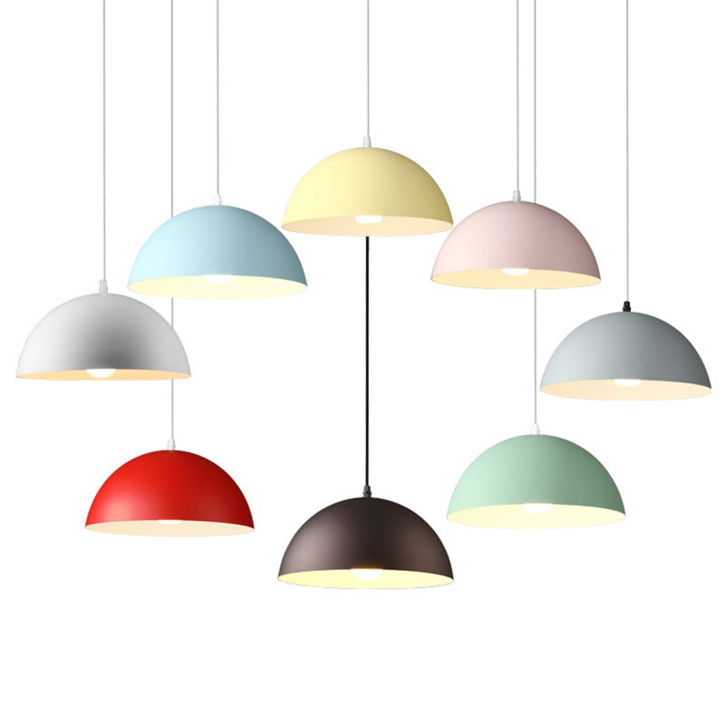 Macaron Half Globe Pendant Lamp: 8 Color Options Metal Hanging Light For Kitchen & Dining Room