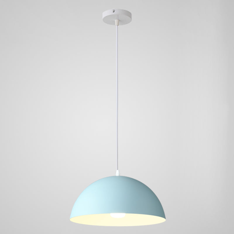Macaron Half Globe Pendant Lamp: 8 Color Options Metal Hanging Light For Kitchen & Dining Room Blue