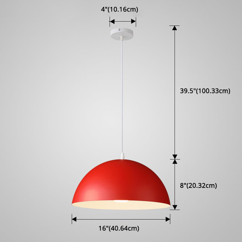 Macaron Half Globe Pendant Lamp: 8 Color Options Metal Hanging Light For Kitchen & Dining Room