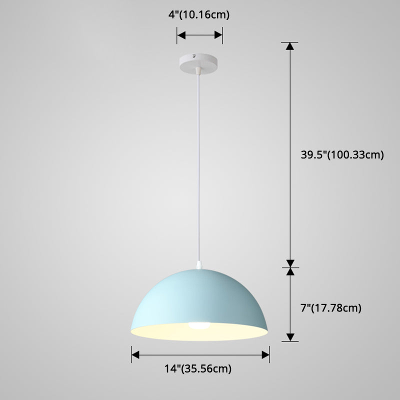 Macaron Half Globe Pendant Lamp: 8 Color Options Metal Hanging Light For Kitchen & Dining Room