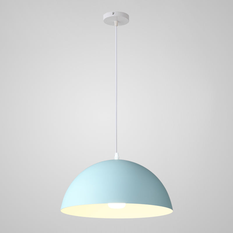 Macaron Half Globe Pendant Lamp: 8 Color Options Metal Hanging Light For Kitchen & Dining Room