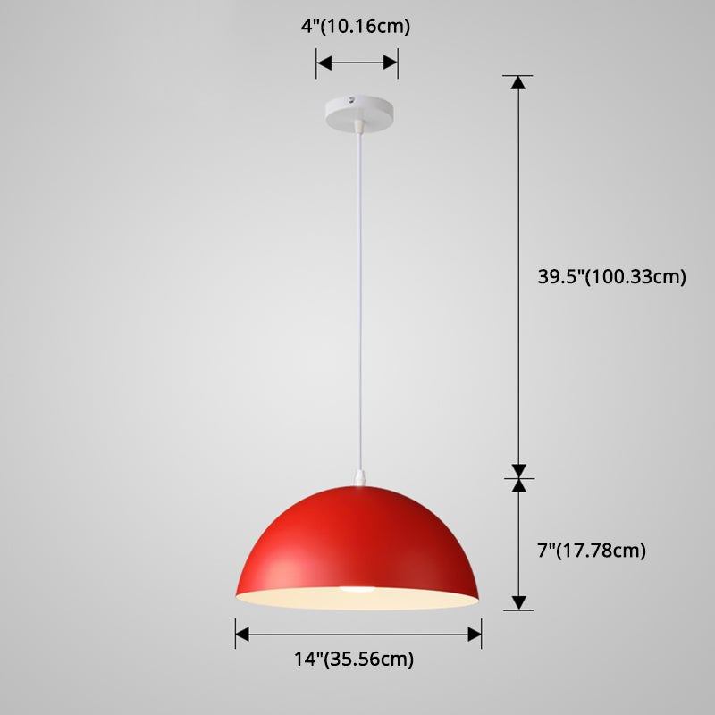 Macaron Half Globe Pendant Lamp: 8 Color Options Metal Hanging Light For Kitchen & Dining Room