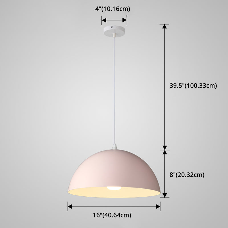 Macaron Half Globe Pendant Lamp: 8 Color Options Metal Hanging Light For Kitchen & Dining Room
