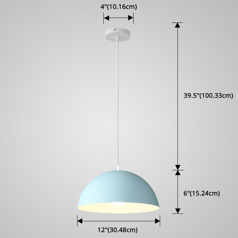 Macaron Half Globe Pendant Lamp: 8 Color Options Metal Hanging Light For Kitchen & Dining Room