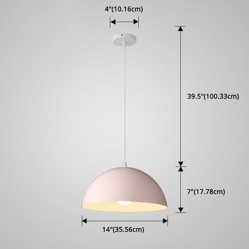 Macaron Half Globe Pendant Lamp: 8 Color Options Metal Hanging Light For Kitchen & Dining Room