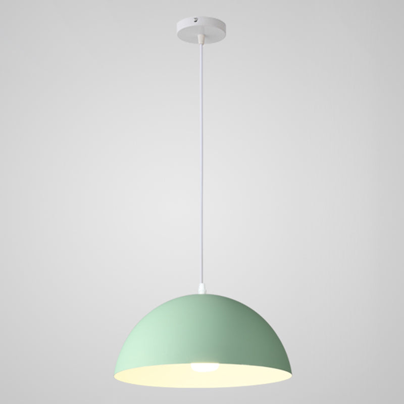 Macaron Half Globe Pendant Lamp: 8 Color Options Metal Hanging Light For Kitchen & Dining Room Green