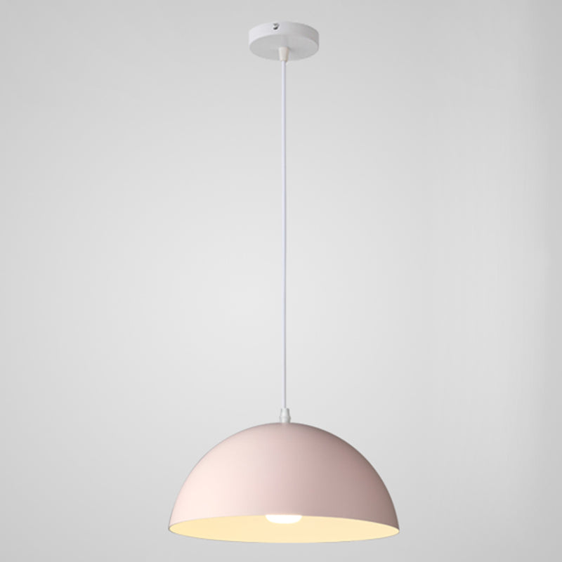 Macaron Half Globe Pendant Lamp: 8 Color Options Metal Hanging Light For Kitchen & Dining Room Pink