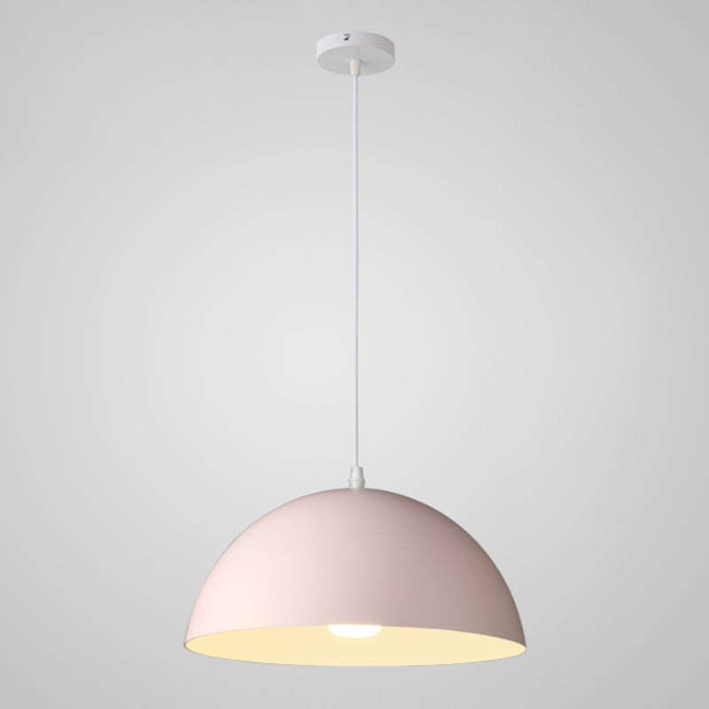 Macaron Half Globe Pendant Lamp: 8 Color Options Metal Hanging Light For Kitchen & Dining Room Pink