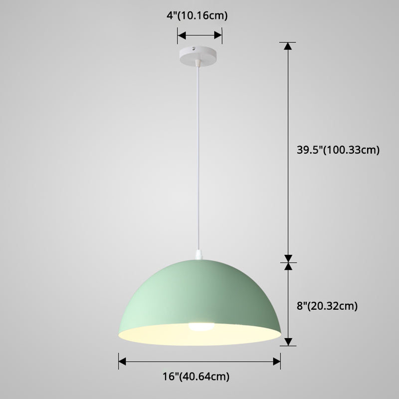 Macaron Half Globe Pendant Lamp: 8 Color Options Metal Hanging Light For Kitchen & Dining Room