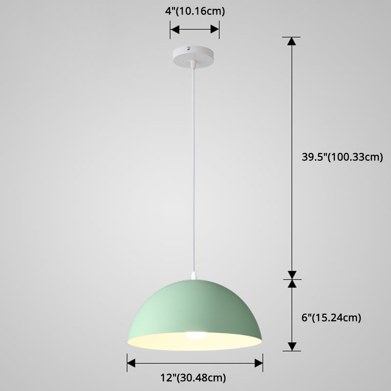 Macaron Half Globe Pendant Lamp: 8 Color Options Metal Hanging Light For Kitchen & Dining Room