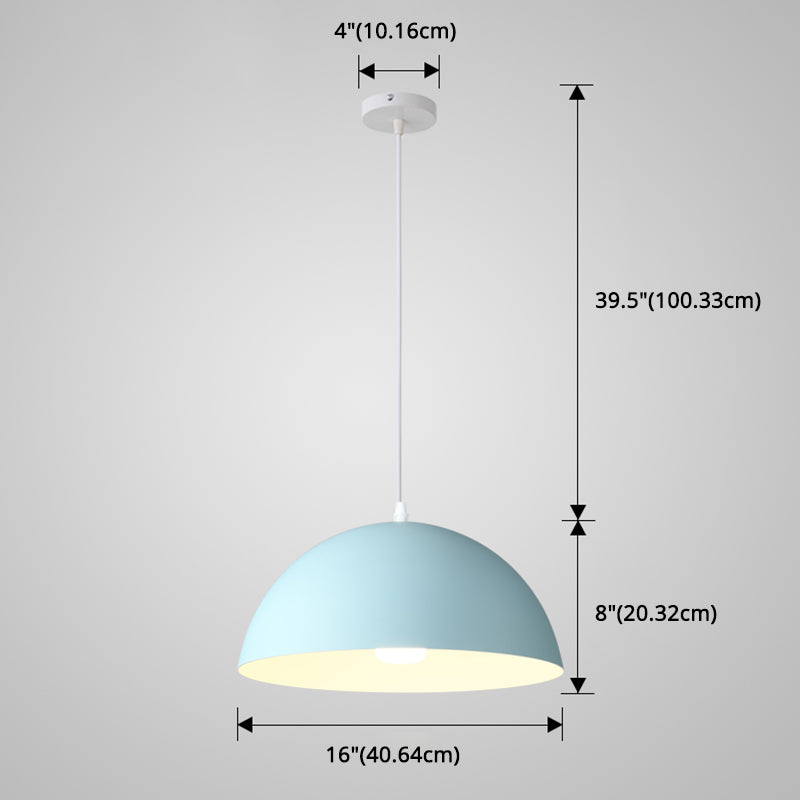 Macaron Half Globe Pendant Lamp: 8 Color Options Metal Hanging Light For Kitchen & Dining Room