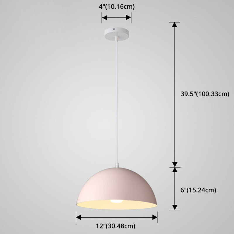 Macaron Half Globe Pendant Lamp: 8 Color Options Metal Hanging Light For Kitchen & Dining Room