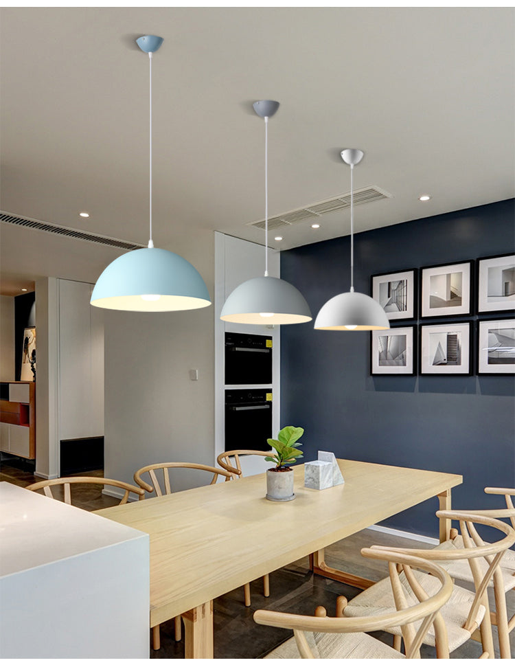 Macaron Half Globe Pendant Lamp: 8 Color Options Metal Hanging Light For Kitchen & Dining Room
