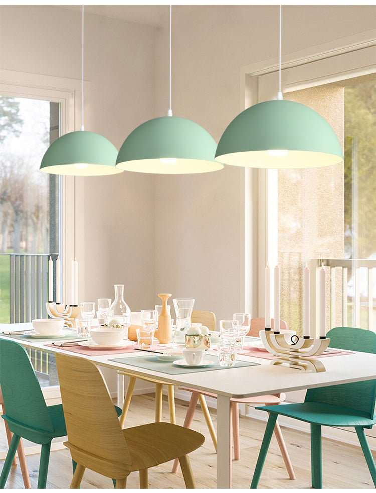 Macaron Half Globe Pendant Lamp: 8 Color Options Metal Hanging Light For Kitchen & Dining Room