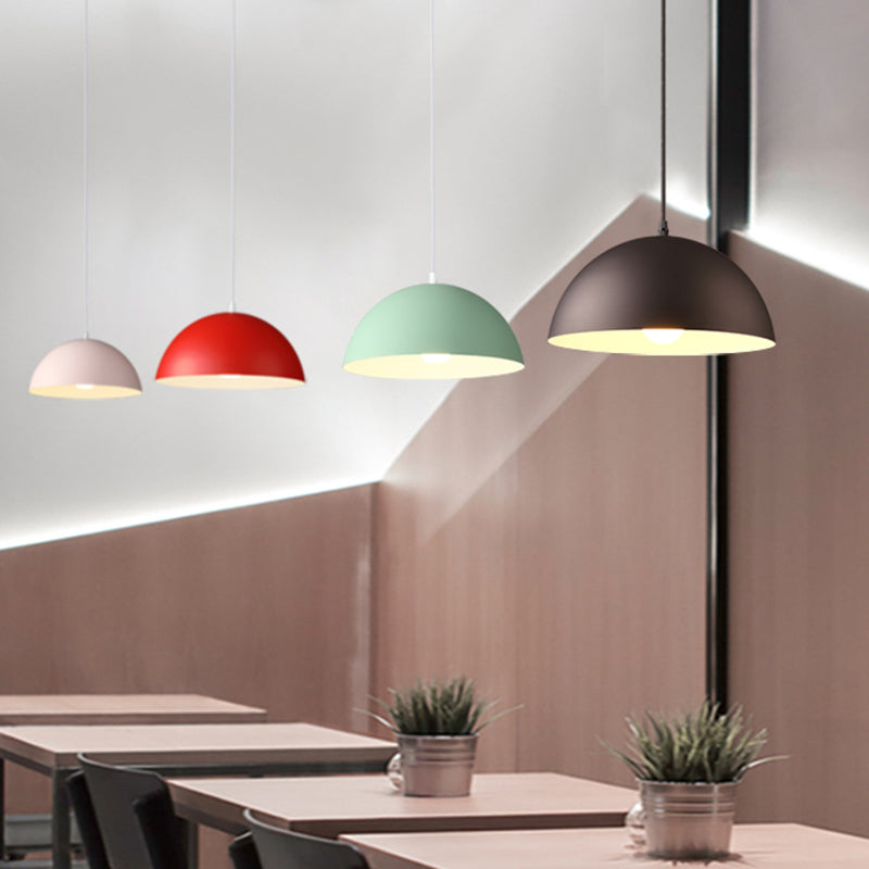 Macaron Half Globe Pendant Lamp: 8 Color Options Metal Hanging Light For Kitchen & Dining Room