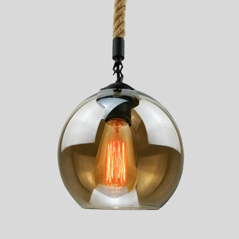Industrial Hemp Rope Pendant Light With Rustic Globe Glass Shade For Kitchen Restaurant And Foyer