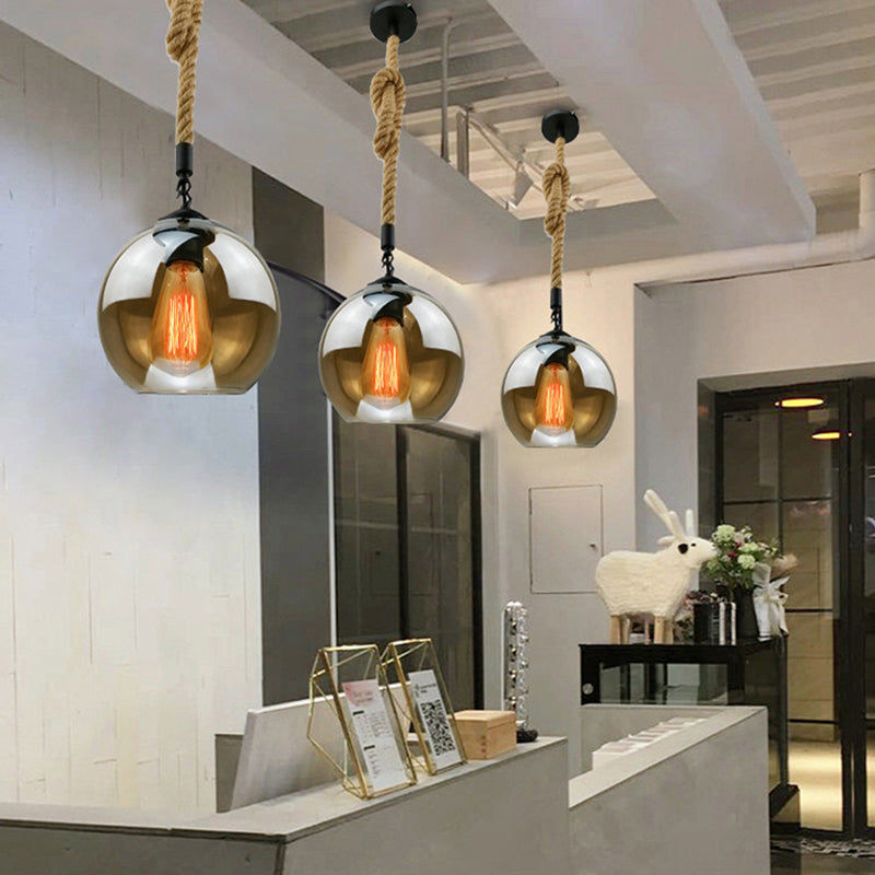 Industrial Hemp Rope Pendant Light With Rustic Globe Glass Shade For Kitchen Restaurant And Foyer