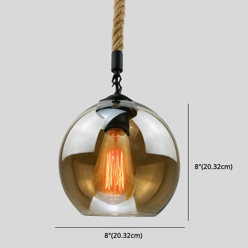 Industrial Hemp Rope Pendant Light With Rustic Globe Glass Shade For Kitchen Restaurant And Foyer