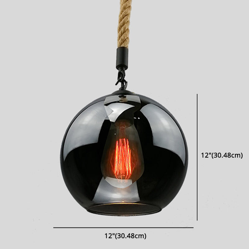 Industrial Hemp Rope Pendant Light With Rustic Globe Glass Shade For Kitchen Restaurant And Foyer