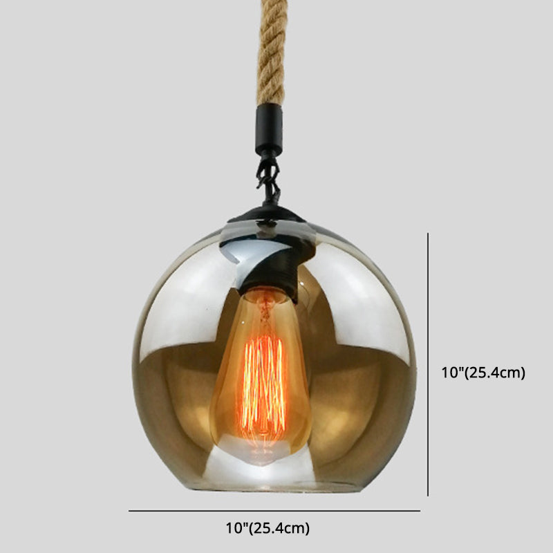 Industrial Hemp Rope Pendant Light With Rustic Globe Glass Shade For Kitchen Restaurant And Foyer