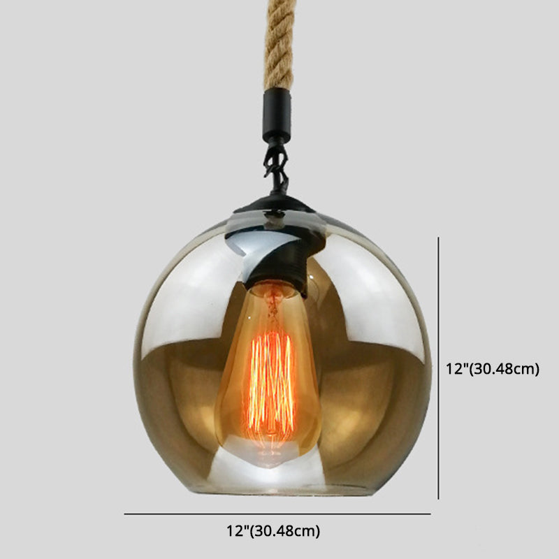 Industrial Hemp Rope Pendant Light With Rustic Globe Glass Shade For Kitchen Restaurant And Foyer