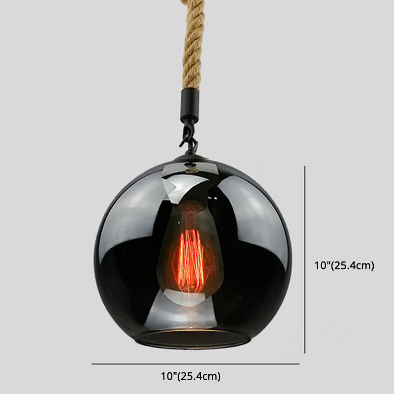 Industrial Hemp Rope Pendant Light With Rustic Globe Glass Shade For Kitchen Restaurant And Foyer