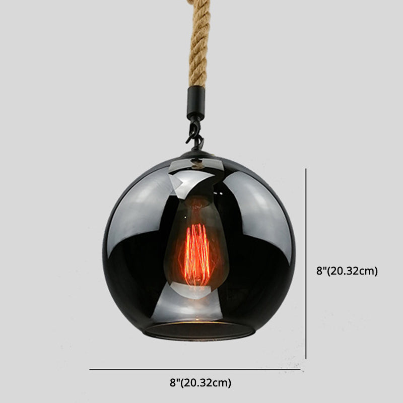 Industrial Hemp Rope Pendant Light With Rustic Globe Glass Shade For Kitchen Restaurant And Foyer