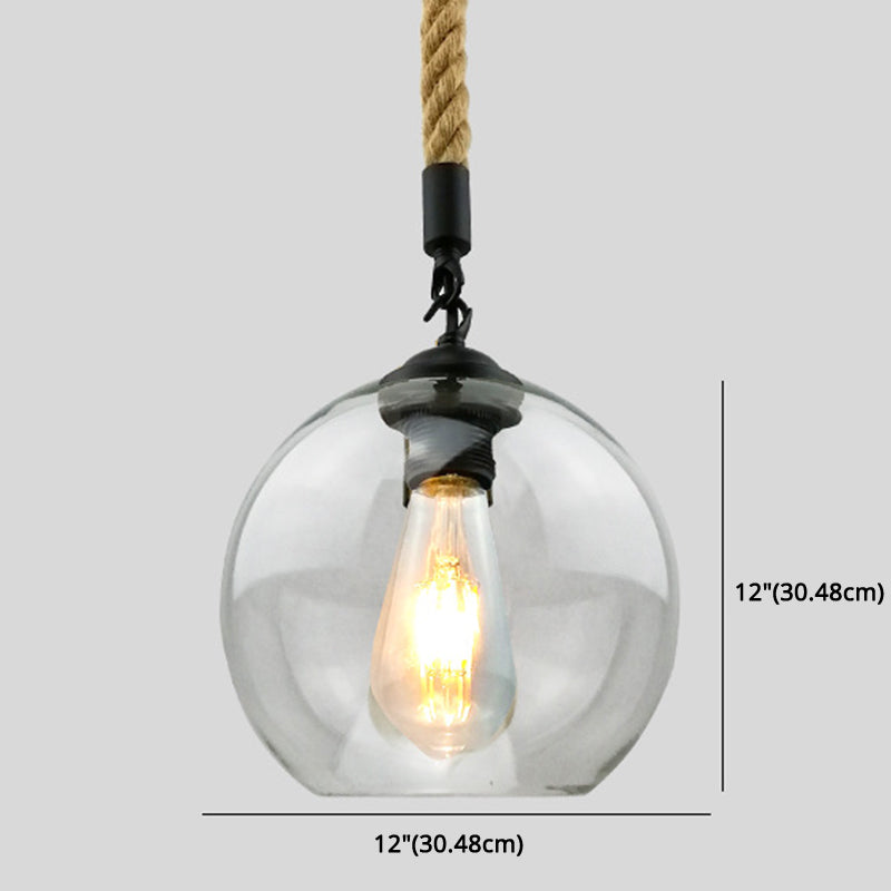 Industrial Hemp Rope Pendant Light With Rustic Globe Glass Shade For Kitchen Restaurant And Foyer