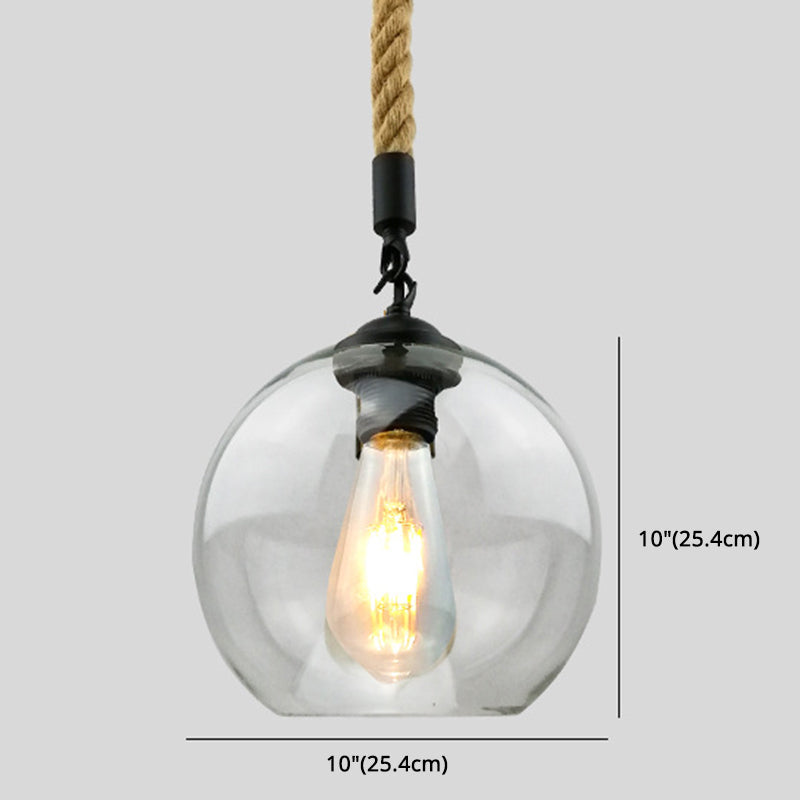 Industrial Hemp Rope Pendant Light With Rustic Globe Glass Shade For Kitchen Restaurant And Foyer