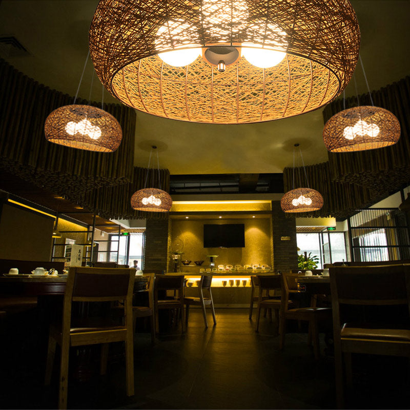 Hand-Woven Rattan Pendant Lights: 3-Light Suspension Lamp In Beige With 47 Hanging Cord - Ideal For