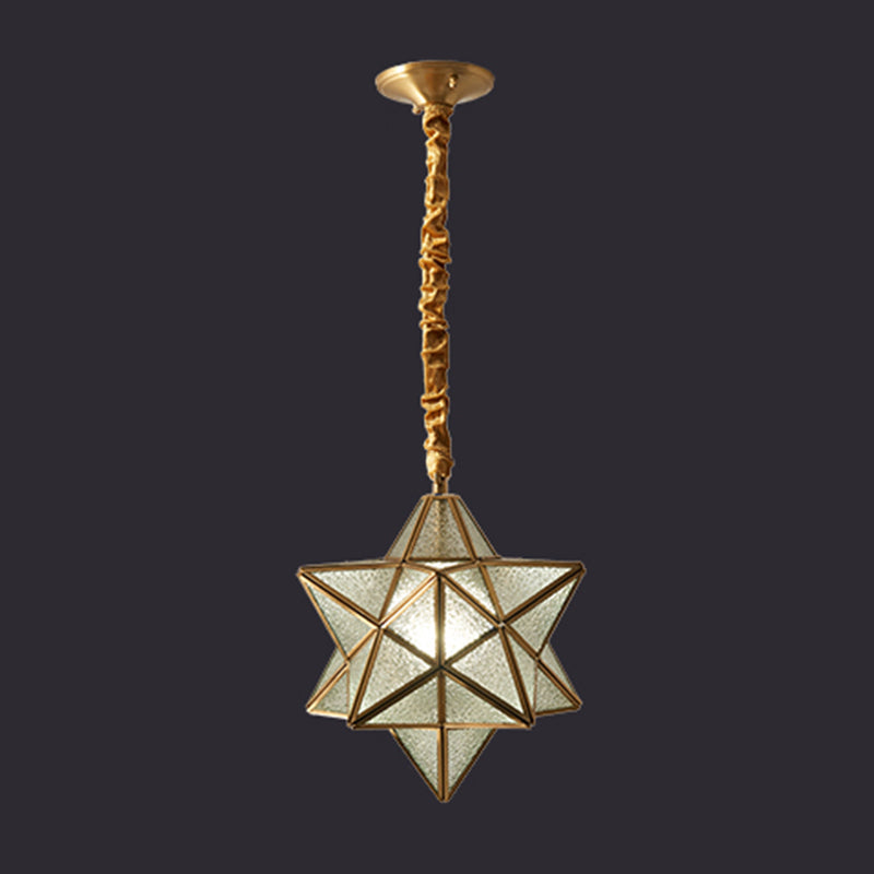 Antique Brass Star Shade Glass Pendant Lamp - Vintage Hanging Light For Hallway With Adjustable