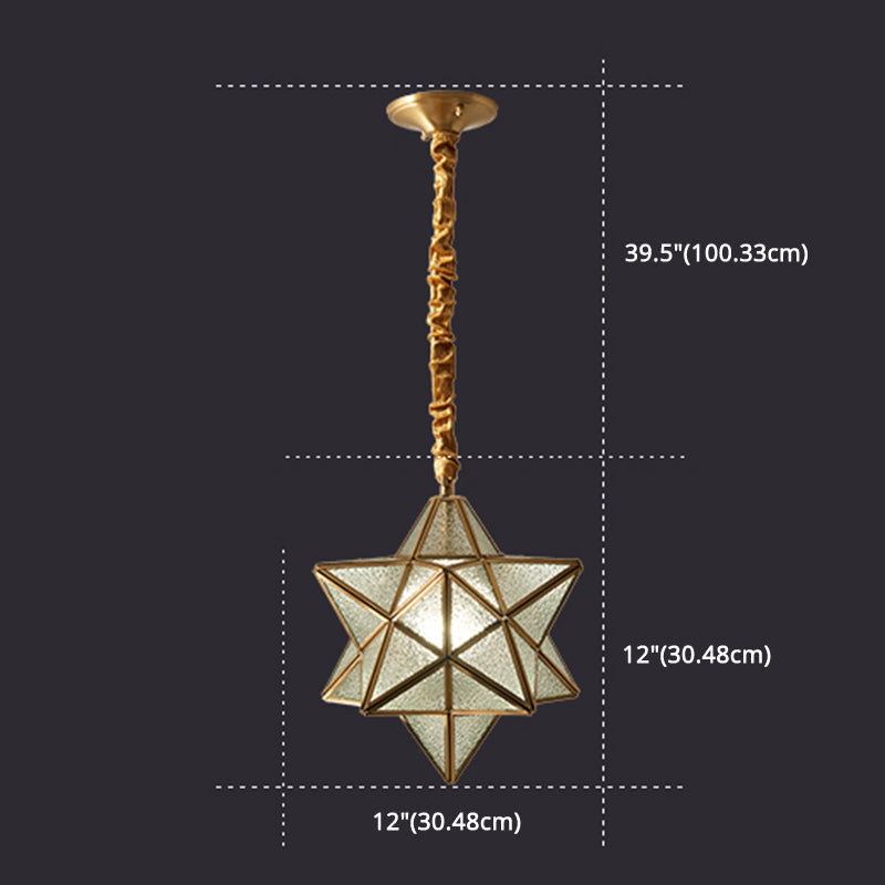 Antique Brass Star Shade Glass Pendant Lamp - Vintage Hanging Light For Hallway With Adjustable