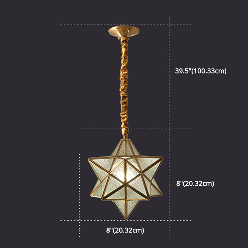 Antique Brass Star Shade Glass Pendant Lamp - Vintage Hanging Light For Hallway With Adjustable