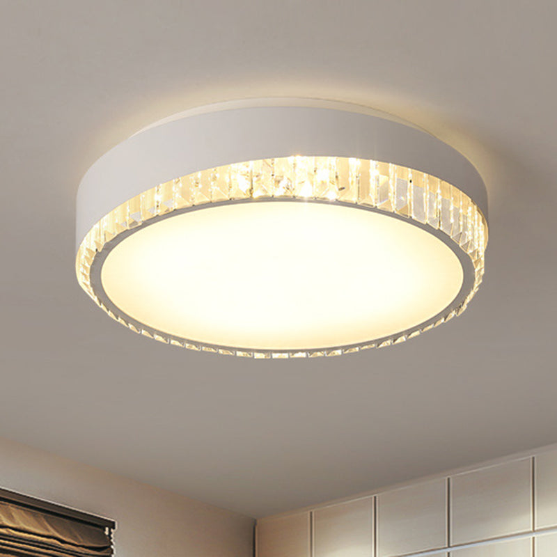 Round Crystal LED Flush Mount Ceiling Light for Bedroom - 16.5"/20.5" White with Adjustable Warm, White and 3 Color Lighting Options